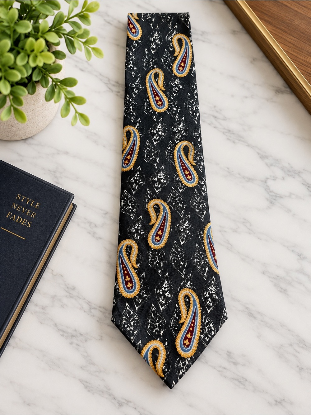 Stafford Executive Paisley Silk Tie Black Gold 57 x 3.75